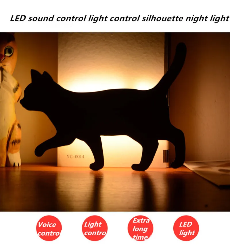 New LED Light Voice Light Control Night Light Silhouette Light Shadow Light LED Projection Lamp Cat