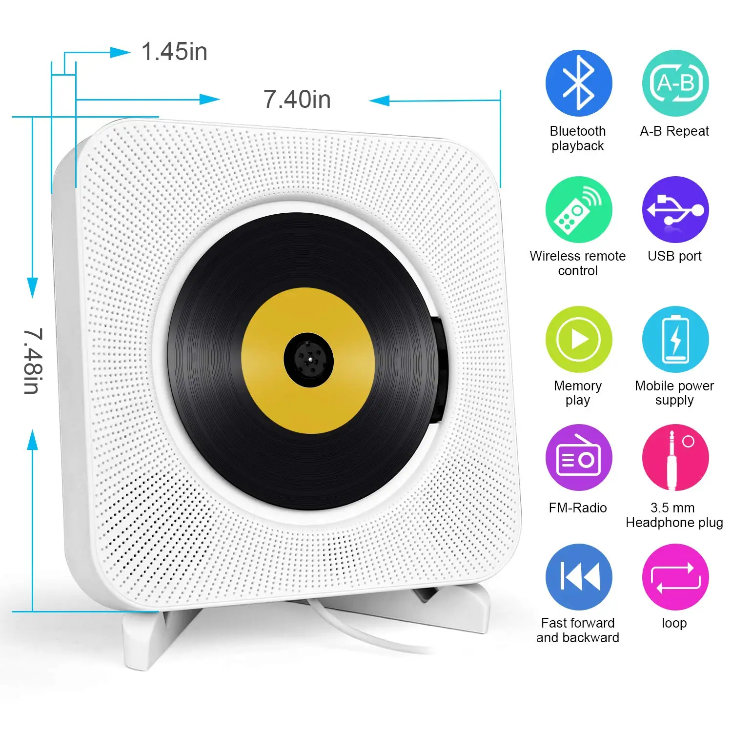 Настенный Bluetooth CD-плеер Пульт дистанционного управления fm-радио встроенный HiFi Bluetooth портативный домашний аудио магнитофон