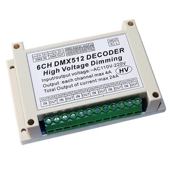 

6CH DMX512 Decoder High voltage dimming 6 channels AC110V - 220V 4A/CH DMX HV Decoder dimmer board For incandescent lights