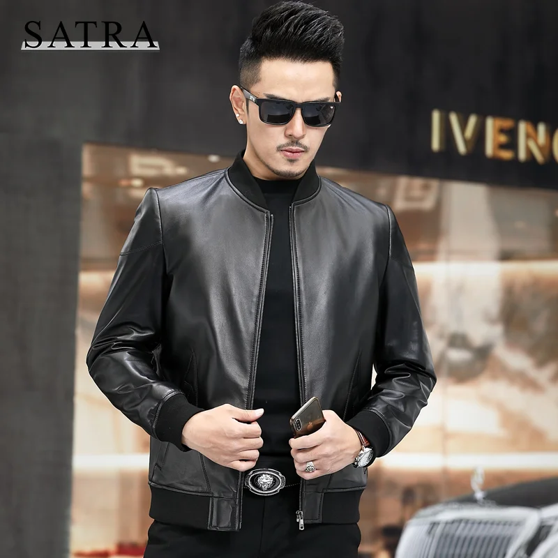 

SATRA 2021 New Arrival High Quality Real Leather Jacket Spring Autumn Men's Fashion Sheepskin Jacket,Simple Baseball Jackets
