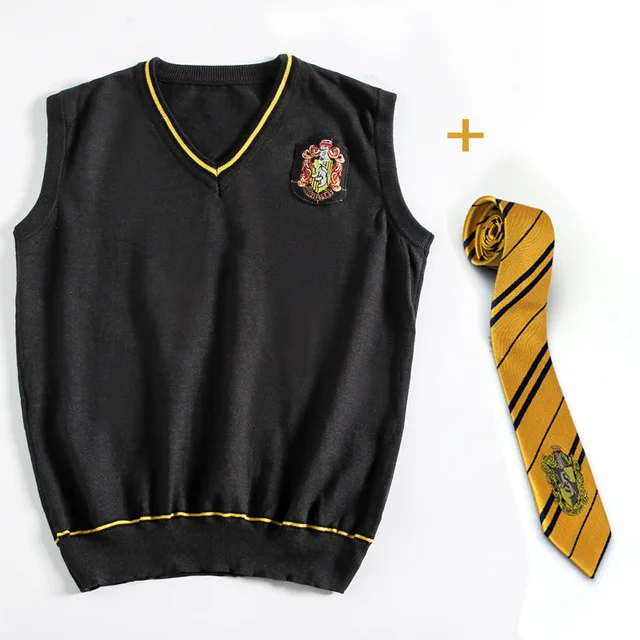 Гермиона Косплей Гриффиндор Слизерин Ravenclaw Hufflepuff свитер с галстуком жилет универсальная повседневная одежда костюмы Поттера - Цвет: Hufflepuff Logo Tie