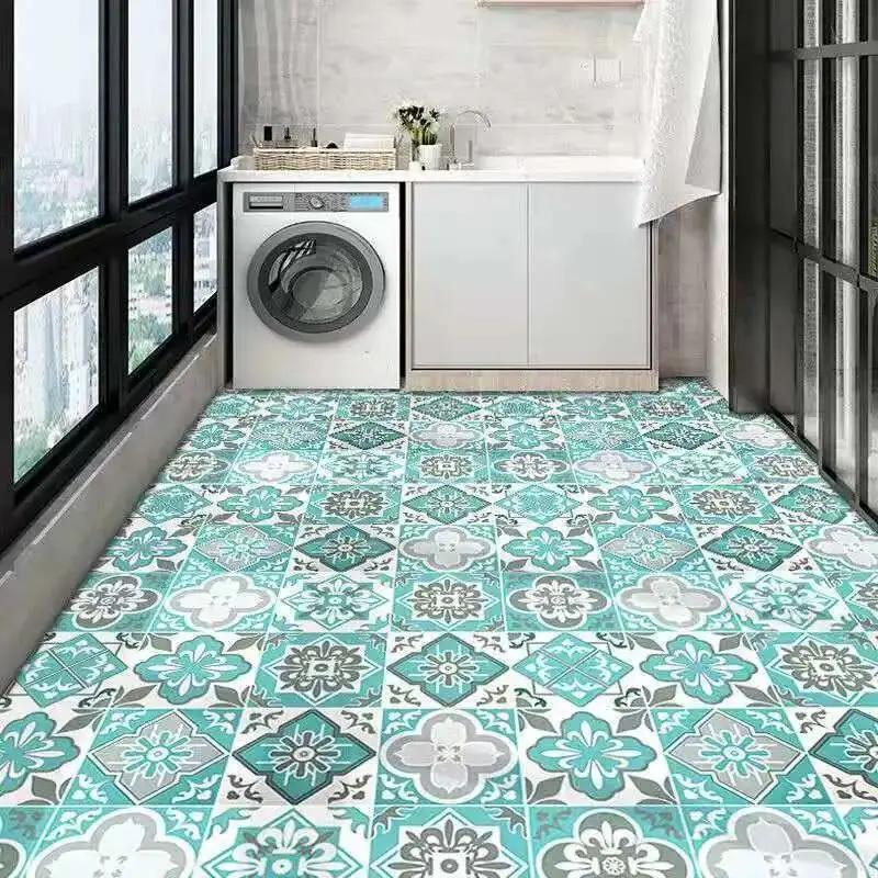 Floor stickers self-adhesive kitchen waterproof non-slip bathroom floor stickers balcony tile stickers thick and wear-resistant silicone kitchen draining mat bathroom faucet sink rack non slip sponge holder sink storage tray soap mat countertop protection