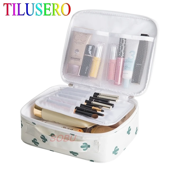 Makeup-Bags Toiletry-Storage Travel-Wash-Pouch Printing Women with Multicolor-Pattern