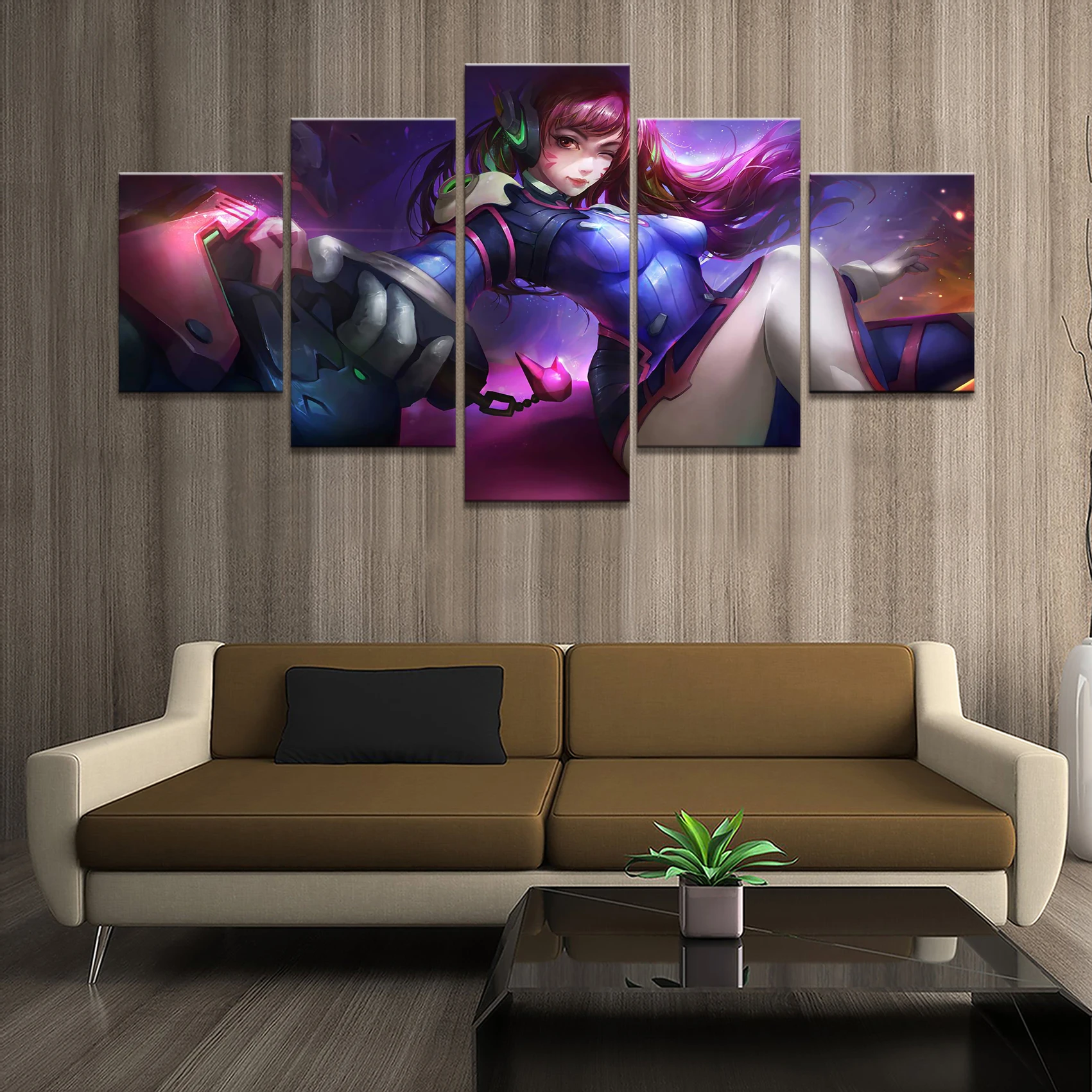 Overwatch D.VA настенное искусство 5 панелей Холст Картина Куадрос Настенный декор игра