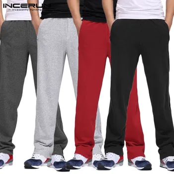 

INCERUN Men Sweatpants Solid Joggers Casual Trousers Zipper Bodybuilding Elastic Waist Workout Streetwear Men Track Pants 2020
