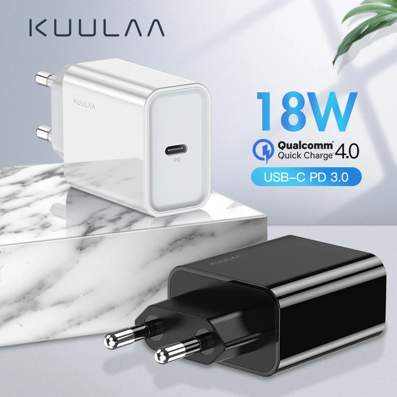 

KUULAA USB Charger 18W PD 3.0 Quick Charge 4.0 Fast Charging USB C Plug Mobile Phone Charger For iPhone Samsung Xiaomi