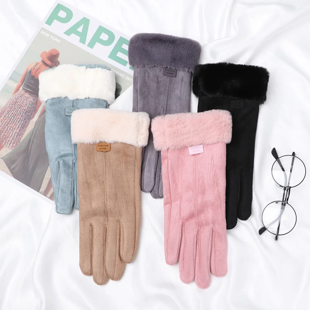 1 пара, толстые плюшевые женские перчатки, полный палец, варежки, пушистые, теплые рукавицы, Осень-зима, для спорта на открытом воздухе, сенсорный экран, женские перчатки