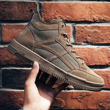 

Flats Man Sneakers High Top Casual Shoes For Men's Board Good Quality Fashion Non-Slip Canvas Leisure Ankle Boots Outdoor Shoes
