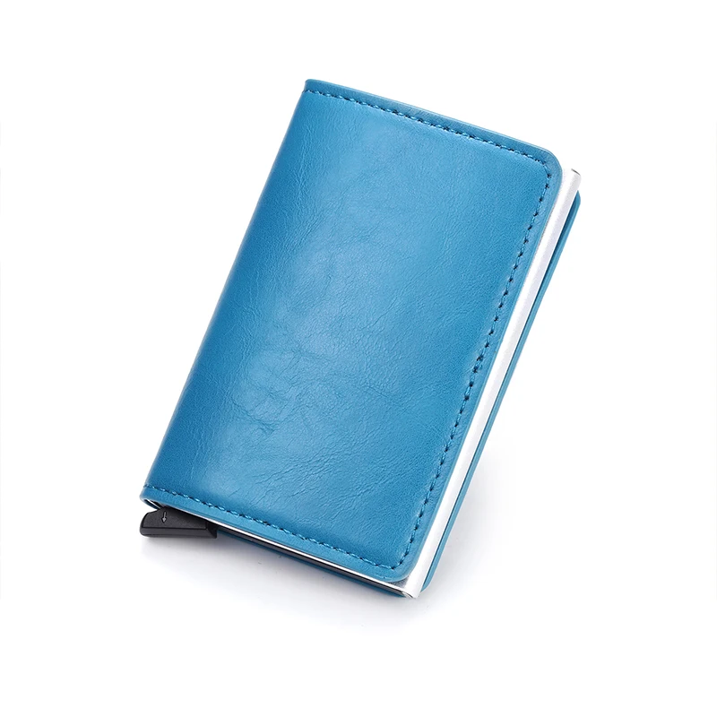 BISI GORO тонкий маленький мини-раскладушка кошелек RFID Bloking Модный стильный кошелек унисекс держатель для карт металлическая алюминиевая коробка Cartera Mujer - Цвет: Light Blue  CZ0008