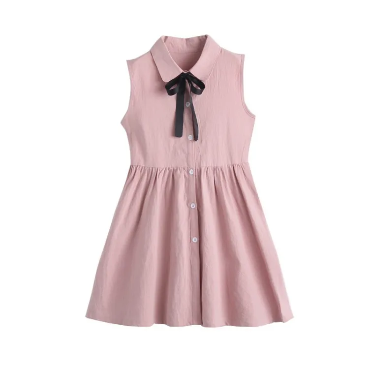 Детские платья для девочек, новая Повседневная Удобная Модная хлопковая одежда без рукавов для детей 5 От 7 до 13 лет - Цвет: Розовый