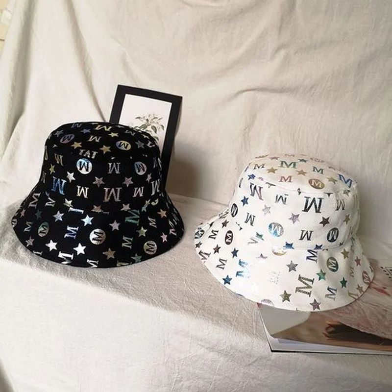 

Bronzing Color Letter Fisherman Hat Breathable Cotton Printing Bright and Sparkling Wild Fisherman Hat Fashion Joker Bucket Hat
