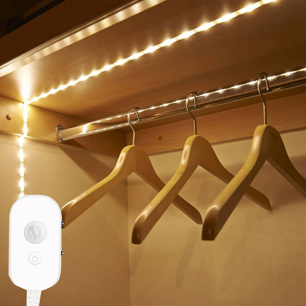 

PIR Motion Sensor LED Strip Light Smart Dimmable USB Flexible Adhesive Lamp Light Tapes For Closet Stairs Kitchen Cabinet D30