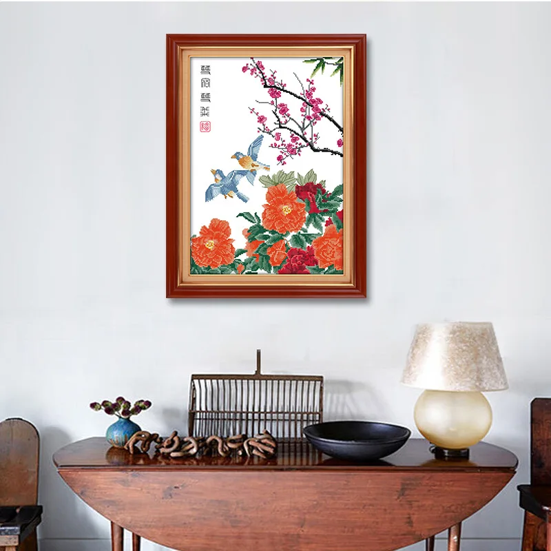 

Cross Stitch Shuangsushuangfei Living Room Vertical Plum Two Pieces Bird Decoration xiao gua hua