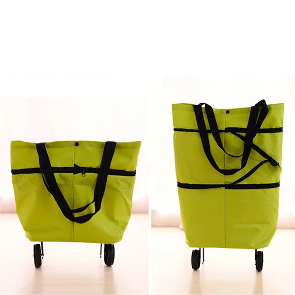 Portable Tote Tug Bag Wheels Shopping Travel Foldable Handbag on Reusable Rolling Oxford