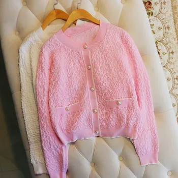 

Cute Pink Women Cardigan Sweater 2020 Autumn Sweet Round neck Single Breasted Short Knitted Cardigan Coat Jumpers