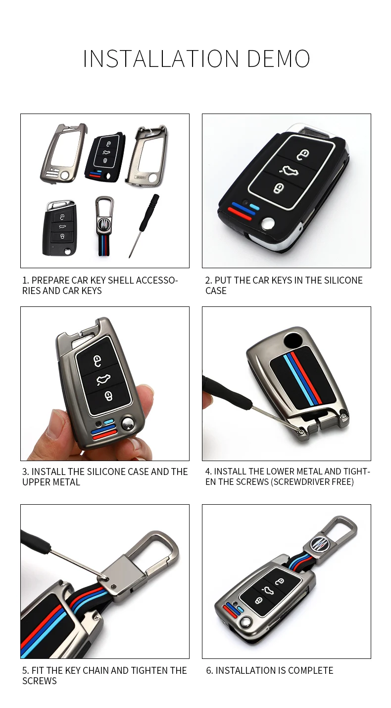 Custodia per chiave a distanza per auto in lega di zinco Shell Fob per Volkswagen VW Golf 7 MK7 Skoda Octavia A7 Seat Ibiza Leon FR 2 Aztec Altea - H972b9ad7b192404689c57be51041041d5