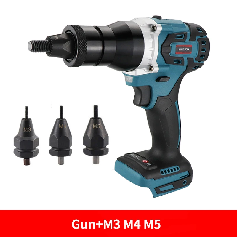 Battery Free Metal Electric Rivet Gun Rechargeable Automatic Rivet Nut Gun Riveting Tool Nut Head M3-M12 For Makita Tool HIFESON