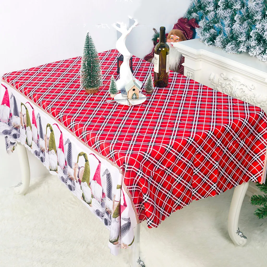 

150x180cm Christmas Table Cloth buffalo plaid Christmas Cartoon Printed Polyester Tablecloth christmas decorations for home