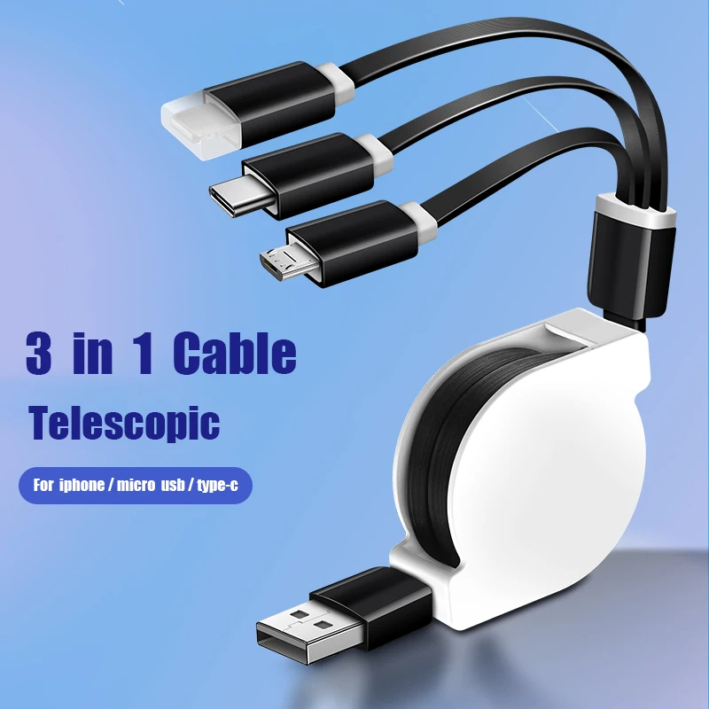 

Beauty Mobile Phone Data Cable 2.4A fast Charging Cable Android 3-in-1 Telescopic Data Cable Mini-USB Smart Devices Usb Cable