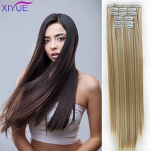 16 клипс, 6 шт./компл. шелковистые длинные прямые синтетические волосы для наращивания на заколках для Для женщин ложный парик, заколки, заколки для волос, трессы, заколки, жаростойкие накладные волосы