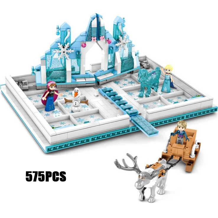 

Fairy tale princess Snow queen ice castle 3D Commemorative book building block Elsa Anna olaf Kristoff figure brick toy for girl