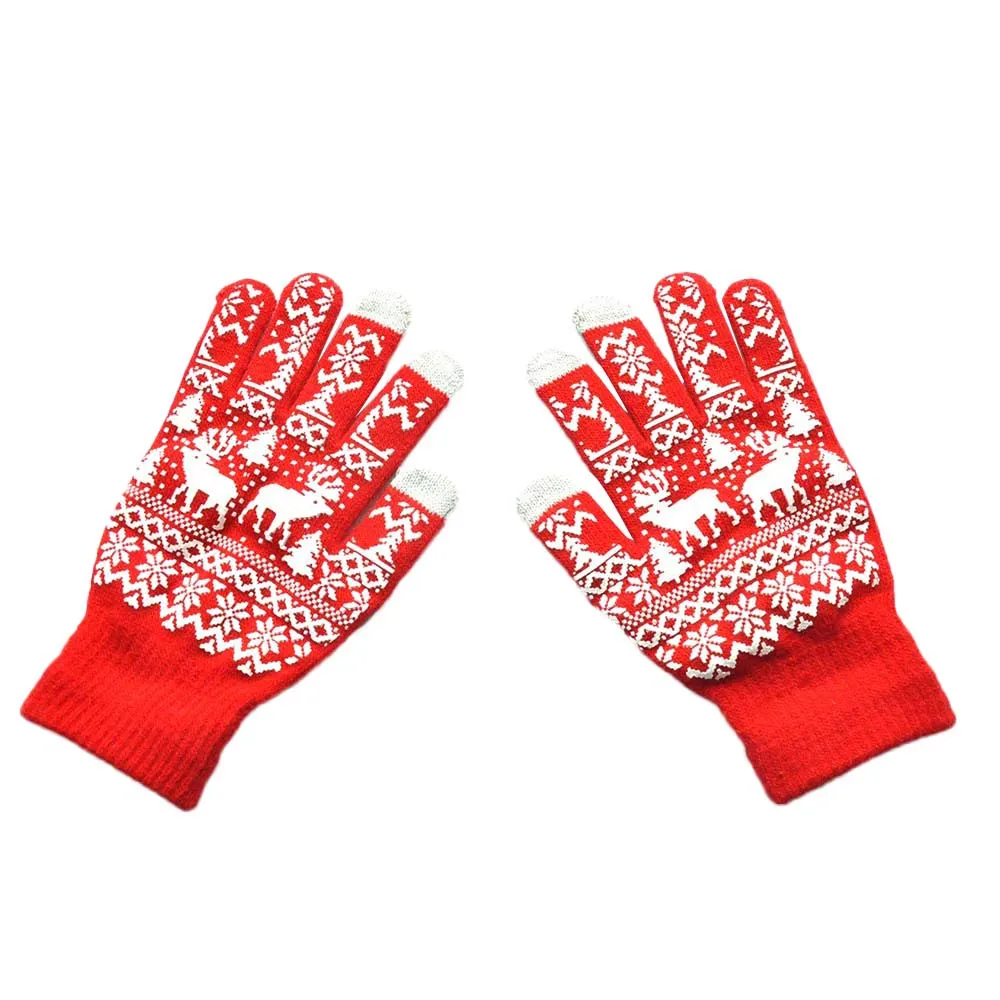 Red Вязаные шерстяные мужские и женские зимние теплые варежки, перчатки для мужчин и женщин, Рождественские Зимние теплые вязаные милые перчатки wapiti Pint screen W1220 - Цвет: Red