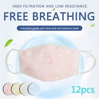 

12pcs PM2.5 Anti-Haze Dust Mouth Mask Washable Breathable Cotton Fashion Multicolor Reusable Face Shield Wind Proof Face Mask
