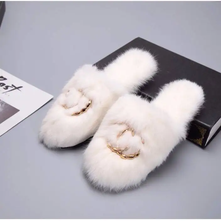 

Fur Slippers Women Home Big Size Fur Slippers Flip Flops Shoes Woman outdoor Fur Slides Flats ladies shoes chaussures femme