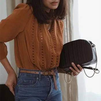 

Women Lace Hollow Out Shirt Elegant Lady Solid Color Long Sleeve Spring Casual Blouse