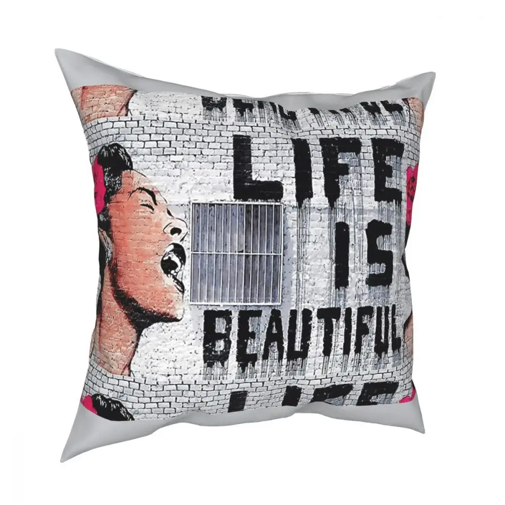

Наволочка Бэнкси с граффити Life Is Beautiful, Наволочка на подушку под заказ