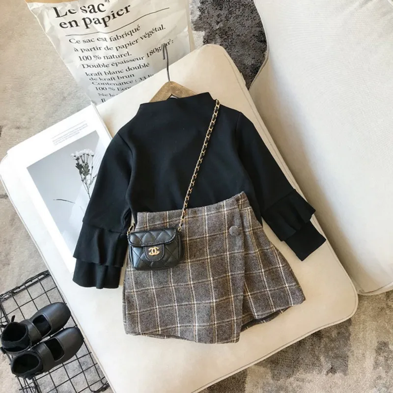 Children Girls Skirt Spring Autumn All-Matched Retro Fashion Plaid Elastic Waist Loose Culottes Skirt