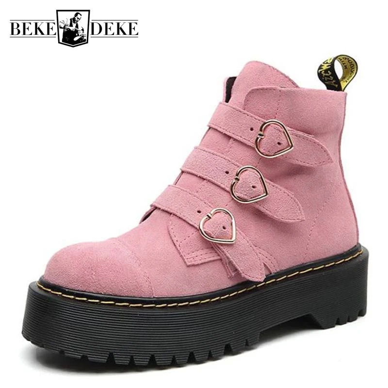 pink and black platform boots