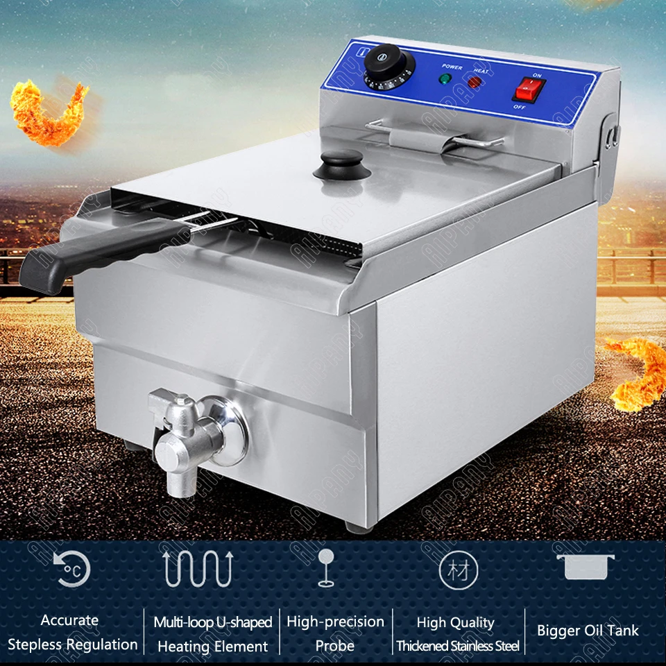 EF101V electric deep fryer with basket thermostat 10L/16L/20L/32L countertop chips chicken fryer frying machine