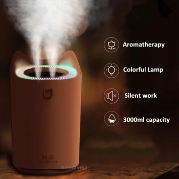 

3L large capacity LED lamp air humidifier, double fog aromatherapy air humidifier USB atomizer, used in car home office