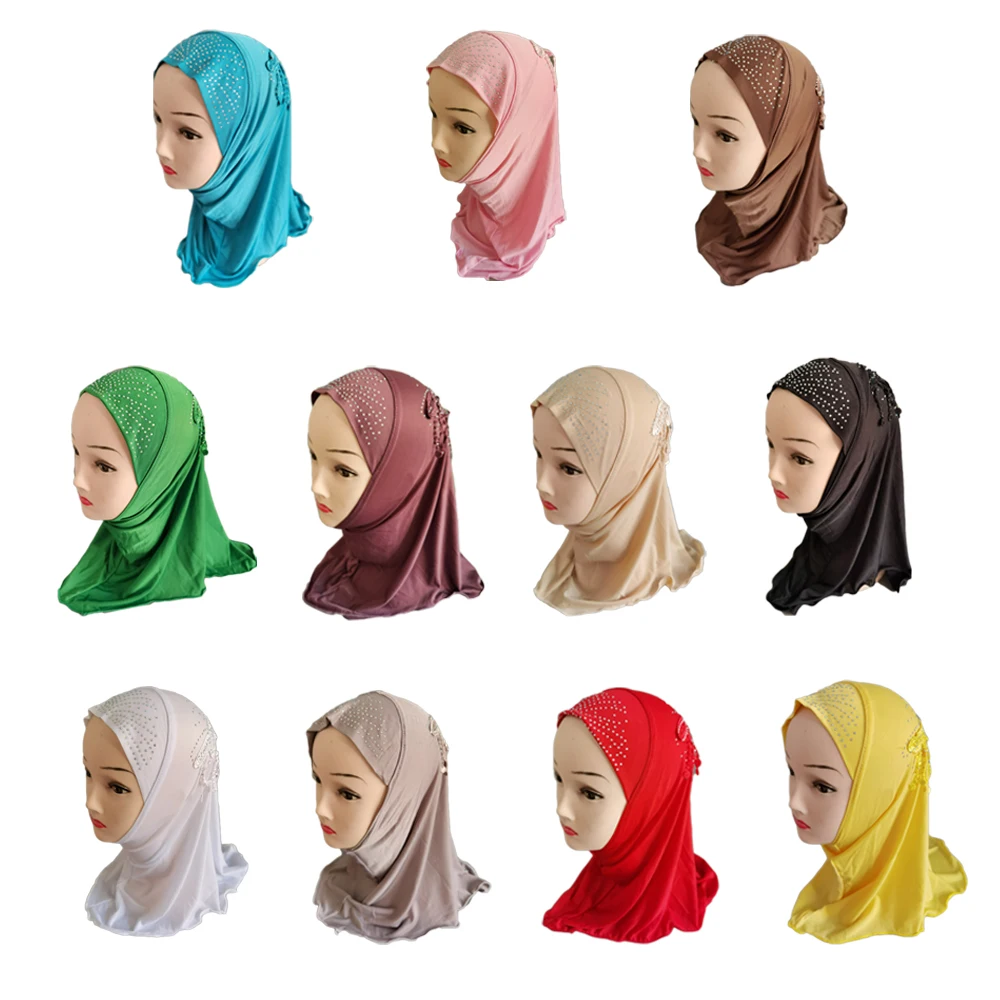 Foulard per ragazze con strass bambini Hijab musulmano ragazza piccola musulmano sciarpa copricapo, b, 50