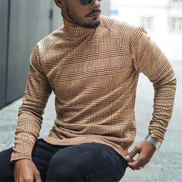 Autumn Casual Plaid Print Shirt Mens 