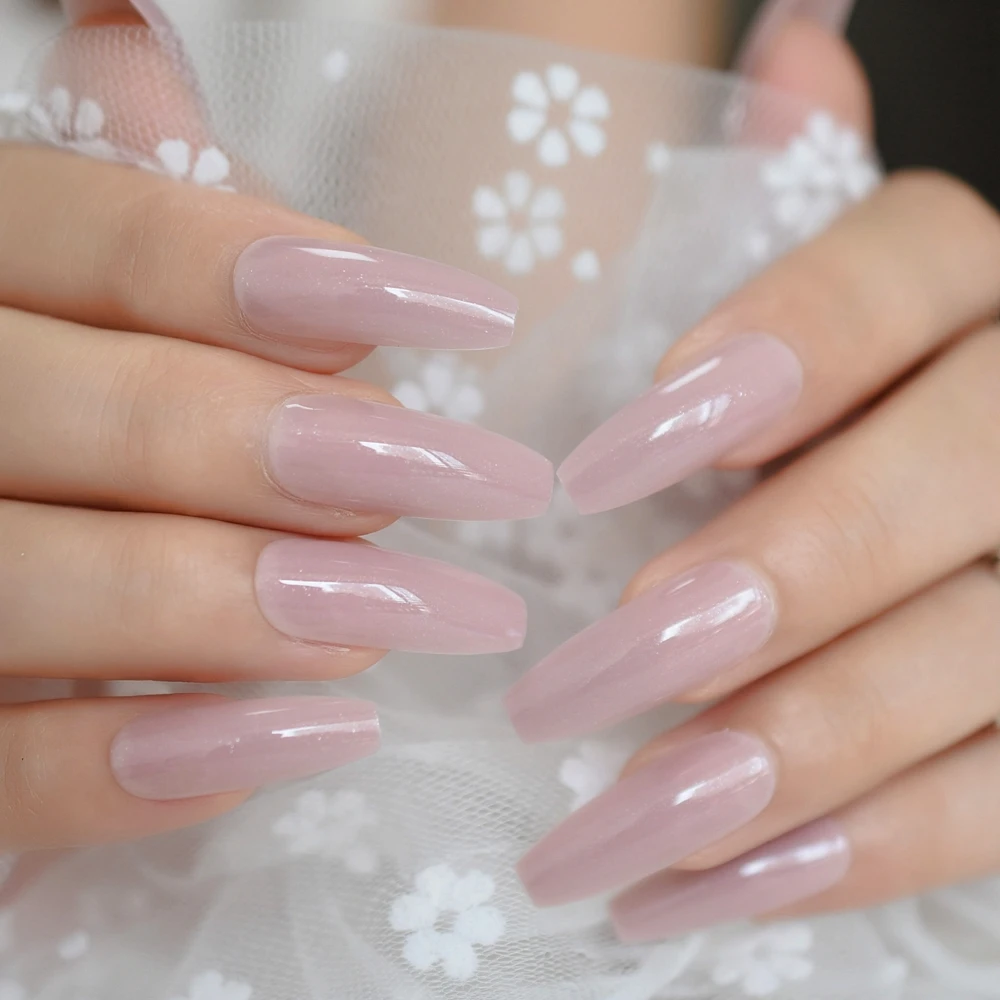 

24pcs Finished Light Purple Pink Coffin Ballerina Press on False Nail UV Gel Acrylic Fake Faux Nails with Glue Sticker