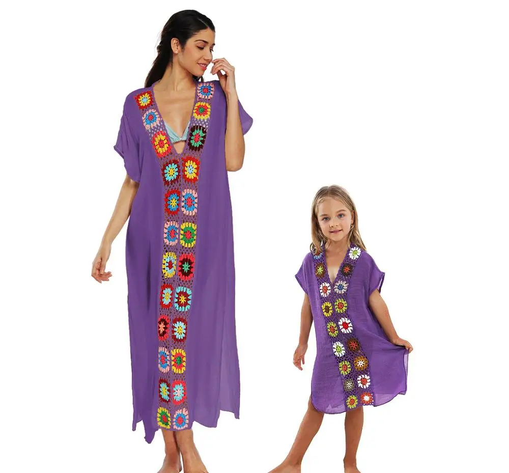 Mother Daughter Beach Dress Summer Family Matching Outfits Mom Daughter Sun Protection Dresses Clothes Mum Sister Girl A0128