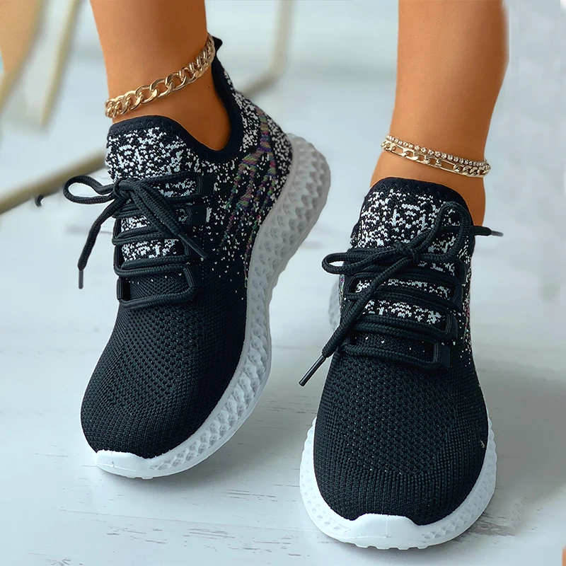 Zapatillas deportivas informales para calzado deportivo suave con cordones y punta redonda, transpirables, a la moda, para uso diario, Otoño, vulcanizados de mujer| -