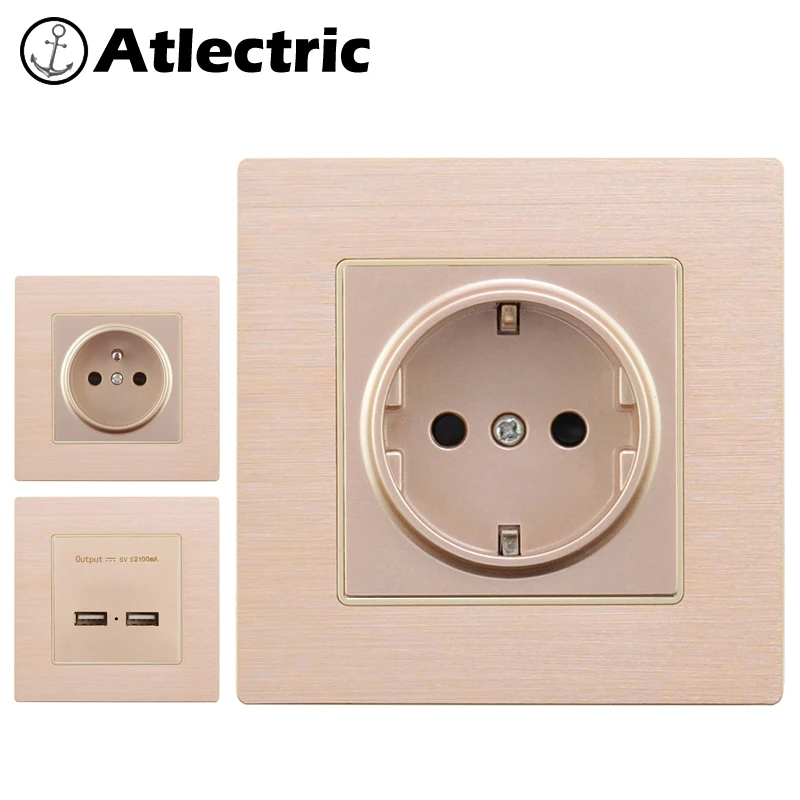 

Atlectric EU FR Standard Wall Outlet Aluminum Alloy Metal Panel Socket 86mm*86mm Home Electric Power Socket