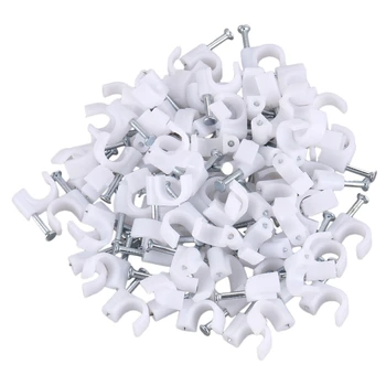 

1 Bag(100Pcs) of 6MM Telephone Net Cable Clips With Steel Nail-White