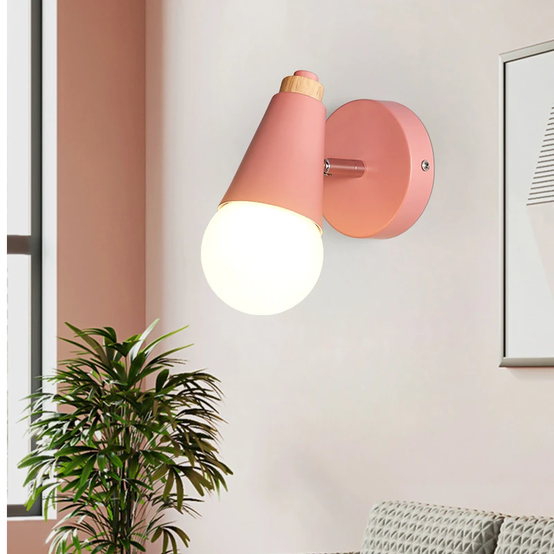 

Nordic Macaron Wall Lamp Iron Wood Modern Wall Lights Bedside Bedroom Indoor Decor Lighting E27 Bulb Antlers Colorful Sconces