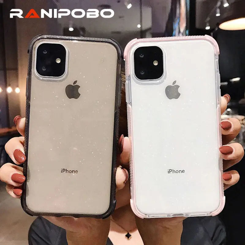 Прозрачный блестящий порошковый чехол для телефона iPhone 11 Pro XR X XS Max 8 7 6 6S Plus Мягкий ТПУ противоударный Блестящий задний Чехол