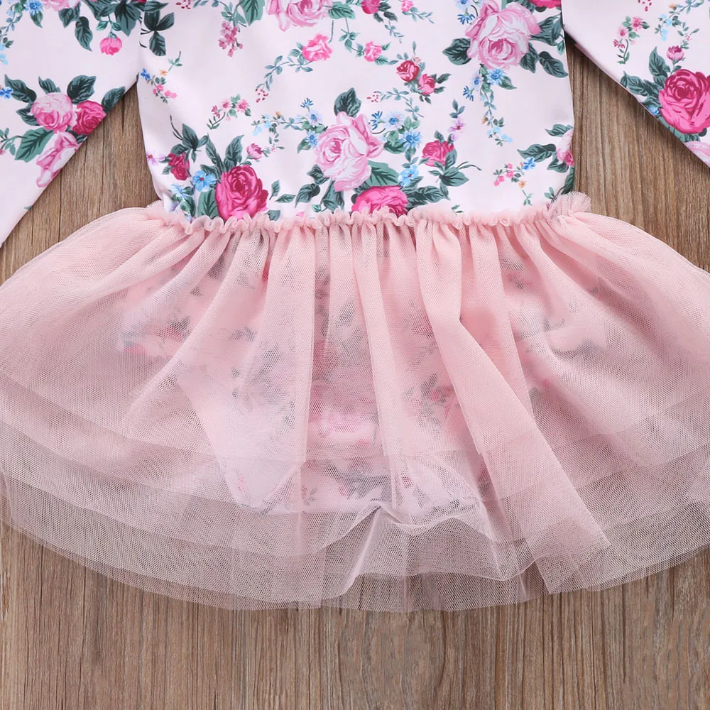 Helen115 Милая Одежда для новорожденных девочек розовый кружевной цветок с длинным рукавом боди+ повязка на голову от 0 до 24 месяцев
