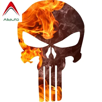 

Aliauto Fashion Car Stickers Fire Flame Punisher Skull Auto Decorative for Hyundai Honda Fit Priora Mazda Cx 5,16cm*11cm
