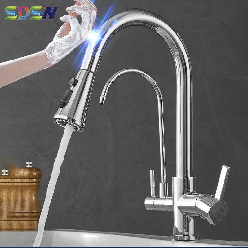 

Sensor Touch Kitchen Faucets Three Ways Chrome Pull Out Filter Kitchen Mixer Faucets Cheap Chrome Touch Filter Kitchen Faucet