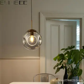 

Nordic Simple Ball Glass Hanging Lamp Lustre Pendant Lights Modern Living Room Dining Room Bedroom Suction Industrial Lighting
