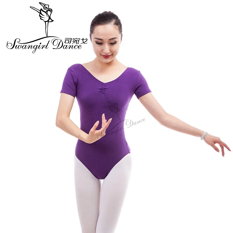 dark purple Короткий рукав танцевальный купальник в синем цвете для женщин gymanstics тренировочный балетный трико костюм танцевальная одежда для взрослых CS0007 - Цвет: dark purple