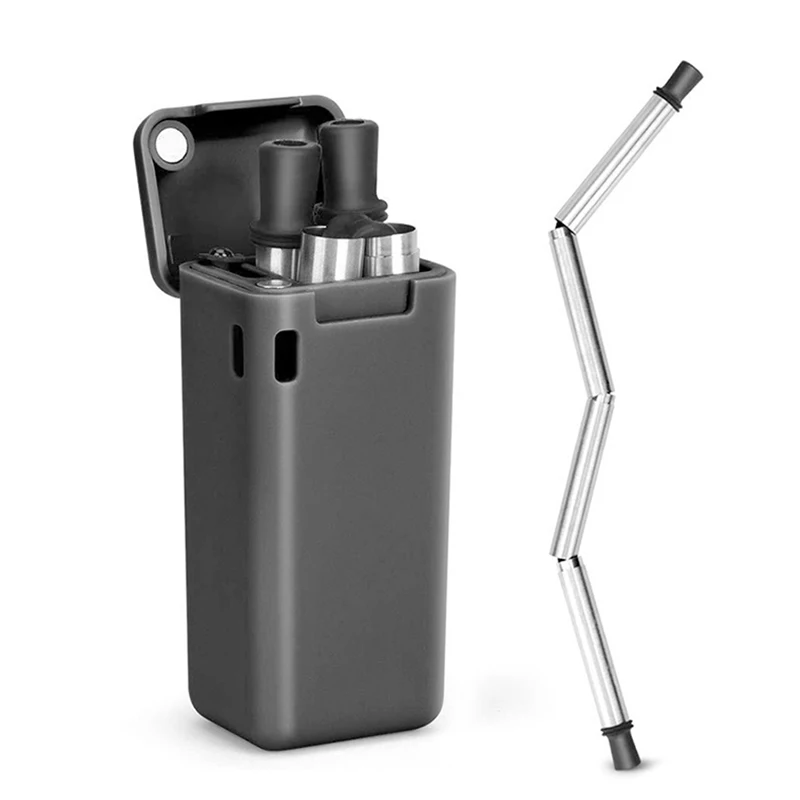 

Foldable Straw Silicone Collapsible Drinking Straw With Clean Brush Portable Home Kitchen Bar Accessories For Travel Outdoor