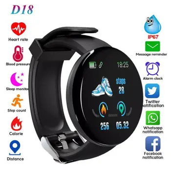 

D18 Smart Watch Men Women Blood Pressure Tracker Round Smartwatch Waterproof Sport